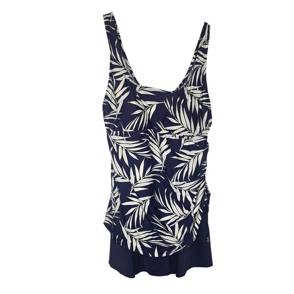Maxine of Hollywood Other - Maxine of Hollywood Palm Leaf Swimdress Women 16 Blue White Gold Tropical‎